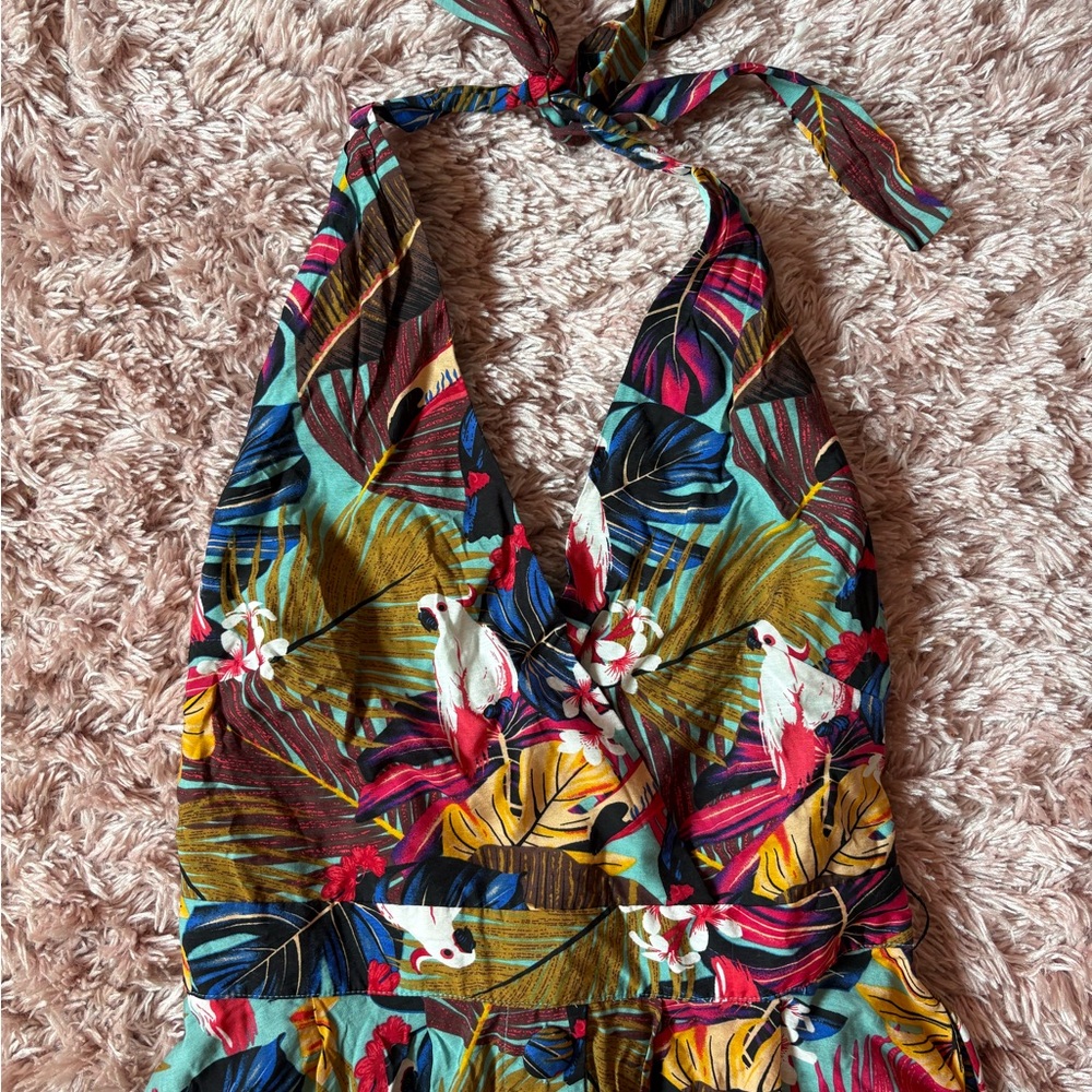 Unique Vintage Tropical Birds and Plants Halter Dress - Picture 6 of 7